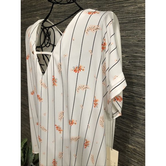 2X Plus Floral Striped Top Blouse Short Sleeve - Picture 5 of 7